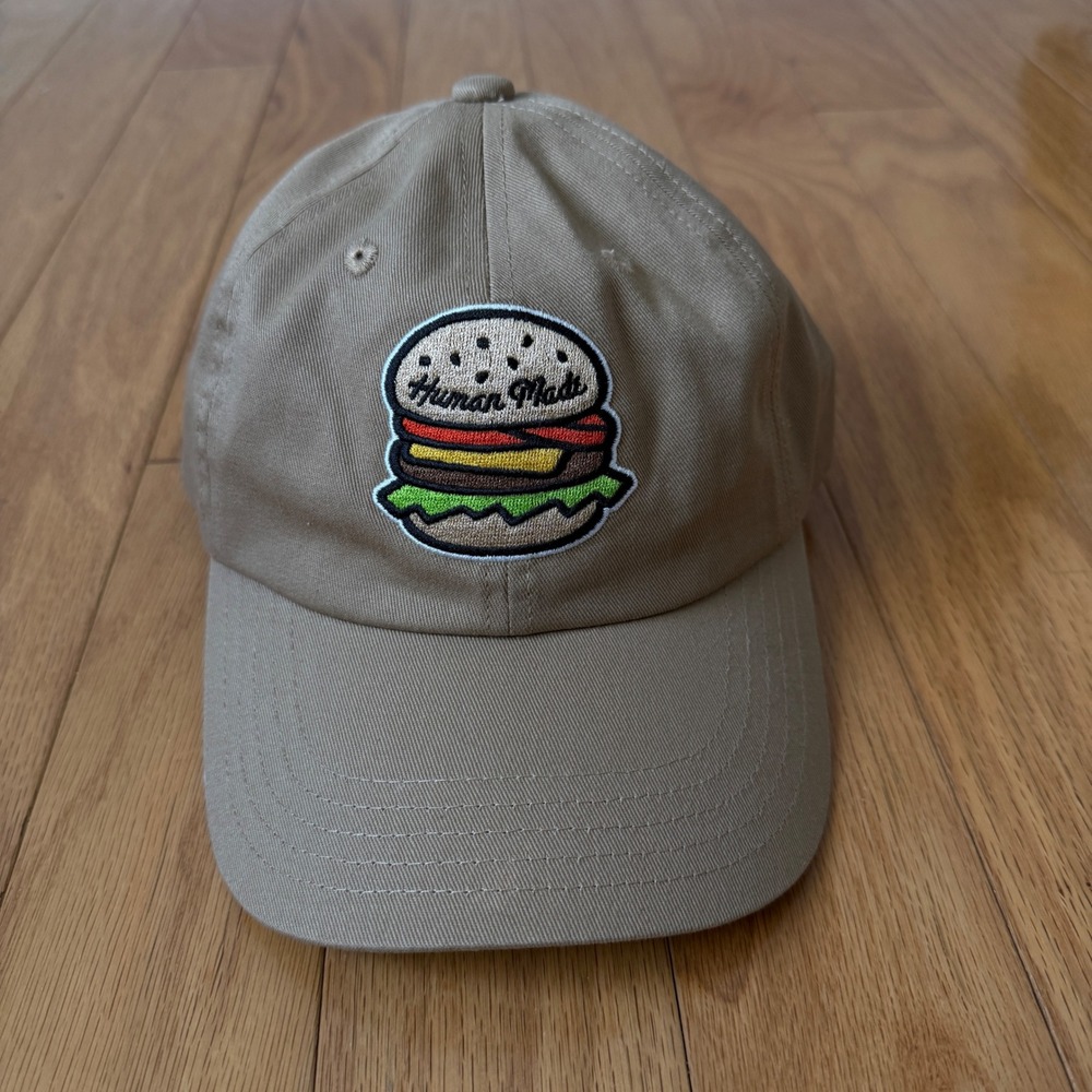 Human‎ Made Burger Embroidered Baseball Cap Khaki Cotton Adjustable NWOT